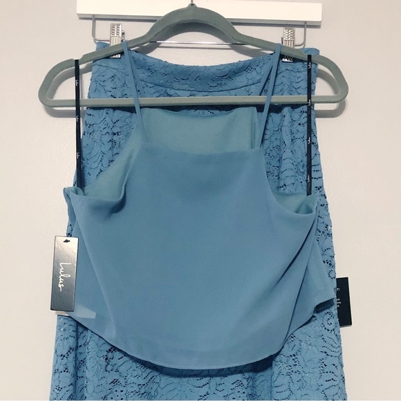 NWT Lulu's Lifetime Memories Lace Slate Blue Maxi Dress‎ Skirt Set - Picture 8 of 11